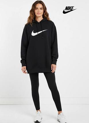 Оригинальное женское длинное свободное худи nike размер l л чёрное котновое женская свободная кофта найк с капюшоном женский батник pro толстовка а1
