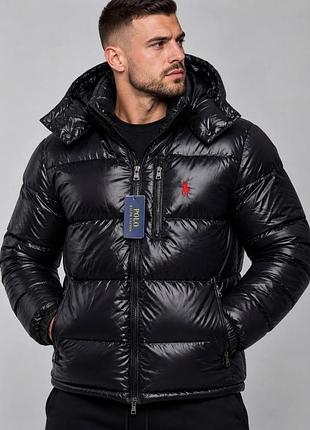 Преміальний стильний чоловічий зимовий пуховик polo ralph lauren у насиченому чорному кольорі.