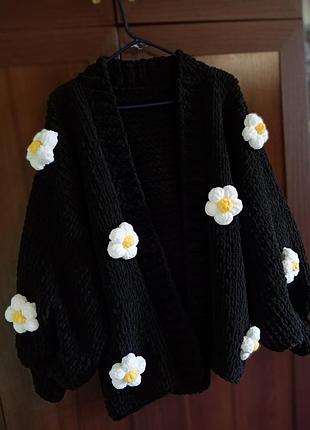 В'язаний плюшевий кардиган з ромашками🌸
