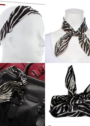 Шелковый платок dess for longchamp zebra print silk head scarf брендовый оригинальный анималистический принт зебра брендовый фирменный узкий шарф