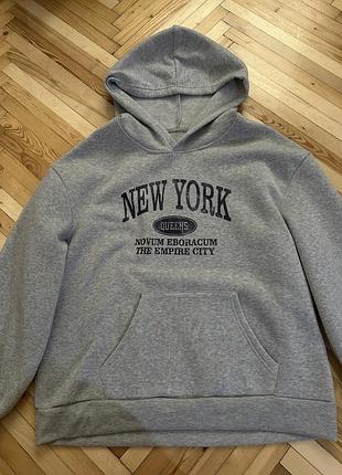 Худі чоловіче сіре з написом new york