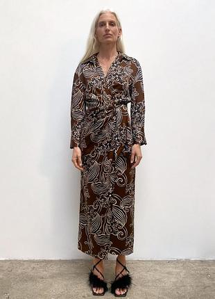 Розкішна сатинова сукня zara р. l на запах, плаття міді сатинове на довгий рукав