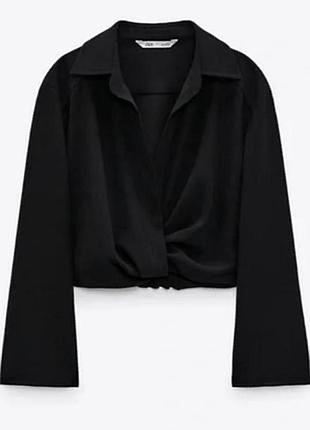 Чорна укорочена сорочка zara / з драпуванням (розмір xl)