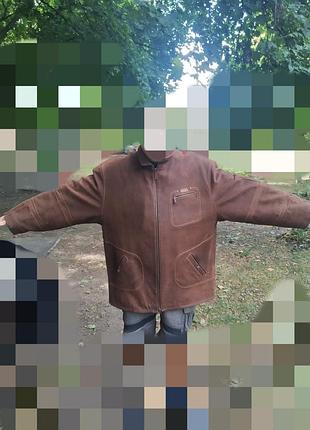 Дублёка 56 xxxl коричневая кожаная куртка свободного кроя на молнии с карманами большая