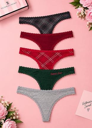 Набір бавовняних трусиків стринги victoria’s secret оригінал