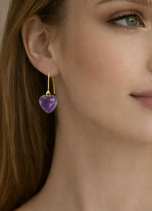 Сережки "сердечки". аметист 6