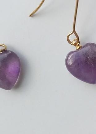 Сережки "сердечки". аметист 8