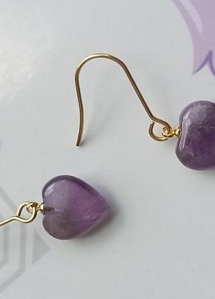Сережки "сердечки". аметист 10