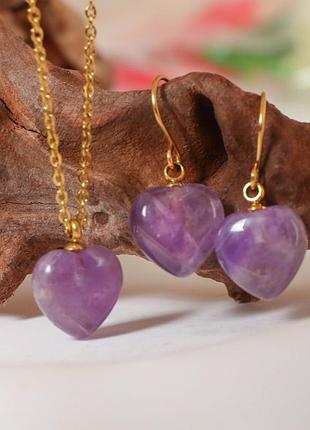 Сережки "сердечки". аметист 5