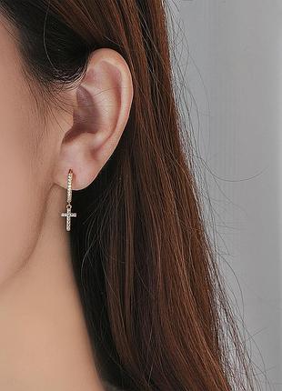 Сережки хрестики позолота 18к 3