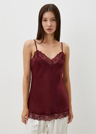 Жіночий топ-майка intimissimi у білизняному стилі з мереживом бордовий burgundy vamp red розмір s