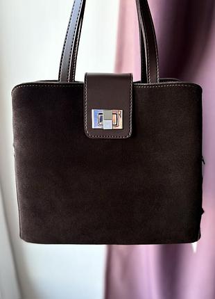 Сумка натуральна італійська замша шоколад коричнева valetta collection