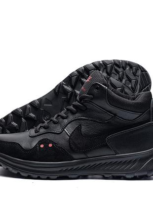 Мужские зимние кожаные кроссовки nike venture runner black