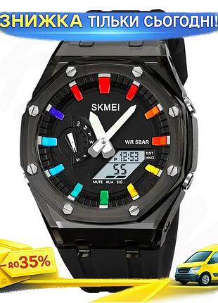 Часы мужские спортивные skmei 2100 черные с белым экраном кварцевые стрелочные и цифровые для активного ku-22