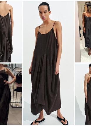 Невероятно стильное драпированное платье-сарафан zara zw collection. качество и вид- топ.