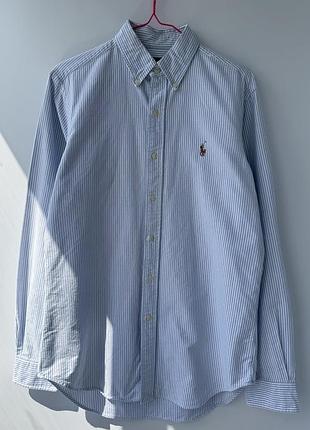 Цупка біло-блакитна бавовняна чоловіча сорочка в смужку polo ralph lauren