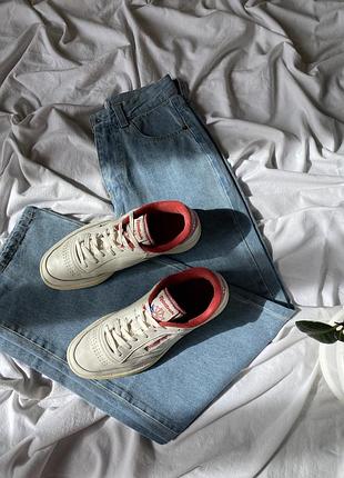 Кожаные мужские кроссовки reebok club c 85 chalk mars red 42 (27см.)
