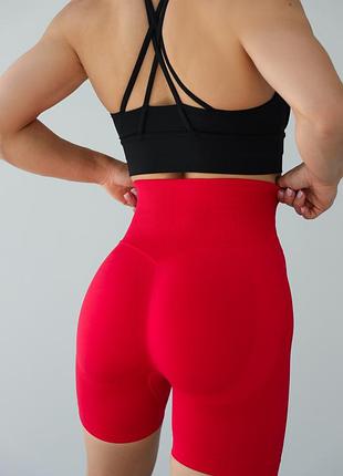 Спортивные женские удлиненные шорты hot с двойным пуш-ап эффектом и хорошей утяжкой для фитнеса - красные m