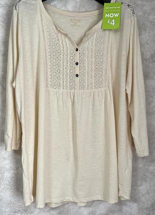 Легка бавовняна блуза крем-брюле tu (розмір 24 / 4xl-5xl) з мереживом прошва