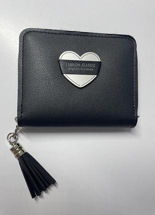Шкіряний гаманець шкіряний маленький чорний жіночий гаманець fashion classic корея чорний маленький шкіряний гаманець для дівчинки з прикрасою