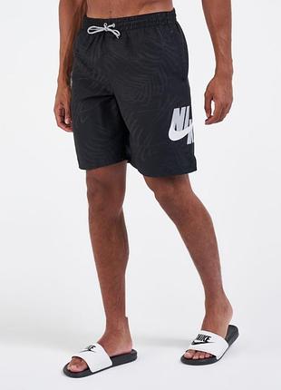 Черные пляжные / спортивные шорты nike с принтом пальм (с сеткой)