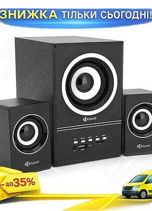 Ku колонки kisonli із universal fit сабвуфером 5w bluetooth usb tf aux fm для музики та звуку чорні uni2l_k