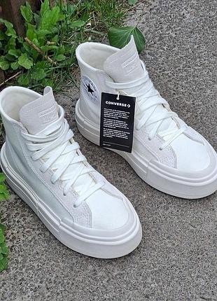 Високі жіночі текстильні молочні джинсові хлопкові кеди converse  37,5-38 розмір