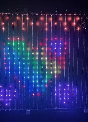 Smart гирлянда штора sfk 07 2×2 м, 400 led, управление через приложение и пульт