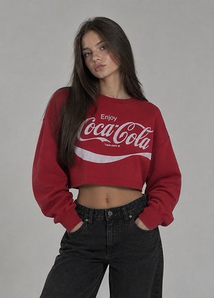 Красный свитшот с принтом coca cola