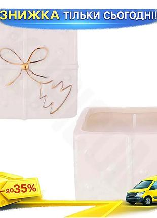 Ku подсвечник фарфоровый gentle-light universal fit подарок с золотым бантом с восковой свечой для дек uni2l_k