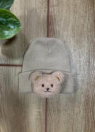🧸 дуже красива шапка з ведмедиком для хлопчика або дівчинки
