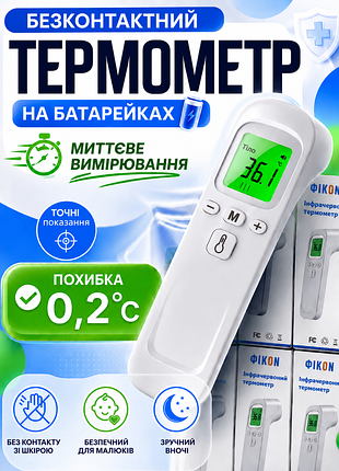 Термометр бесконтактный электронный на батарейках с цветной подсветкой и звуковым сигналом жара
