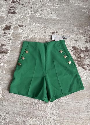 Шорти zara зелені з високою посадкою, xs, нові з біркою