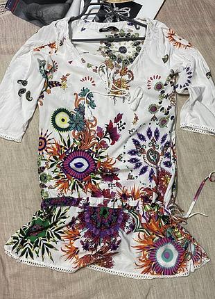 Desigual шикарная блузка с невероятным принтом крутого бренда (испания