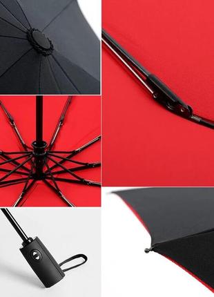 Прочный зонт krago складной 10-ти спицевый, полный автомат с двойным куполом красный3 фото