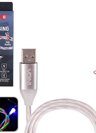 Кабель магнитный multicolor led voin usb - micro usb 3а, 2m, (быстрая зарядка/передача данных