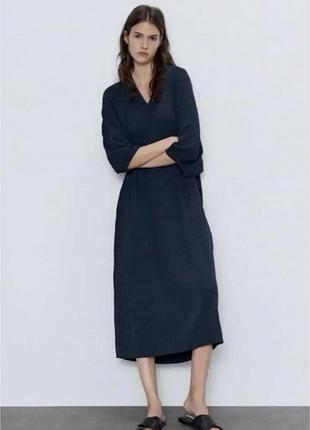Сукня zara плісерована темно синя 2