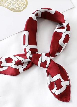 Хустка на шию платок червоний бордовий шарф штучний шовк1 фото