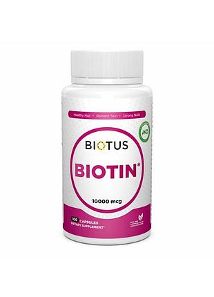 Біотин, biotin, biotus, 10000 мкг, 100 капсул