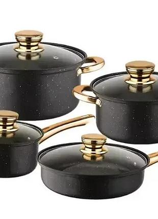 Набор посуды cookware set g-a12, 8 предметов, керамическое покрытие, кастрюли 20 и 24 см, сковорода 26 см, ковш 18 см