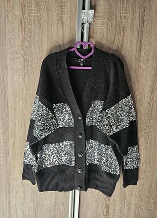 Кардиган river island plus, размер 18-20 (uk), черный с пайетками, праздничный
