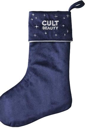 Темно-синя оксамитова новорічна шкарпетка cult beauty dark blue velvet stocking