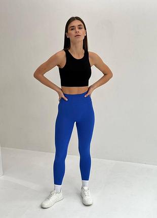 Спортивные женские леггинсы / лосины easy (синий) однотонные с пушап для фитнеса, йоги, бега, танцев v-пояс l