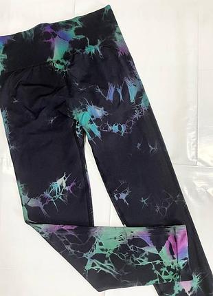 Фитнес леггинсы лосины marble tie-dye калейдоскоп с двойным эффектом push up (бесшовные) для йоги, бега m