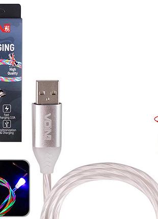Кабель магнитный voin multicolor led usb - micro usb 3а, 1m, black (быстрая зарядка/передача данных)