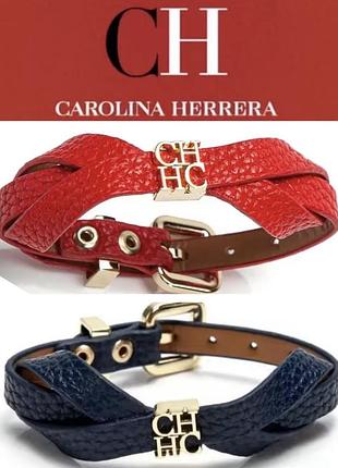 Новий стильний шкіряний браслет в стилі carrolina herrera, коралового і темно-синього кольорів з логотипом бренду, розмір регулюється.з біркою,