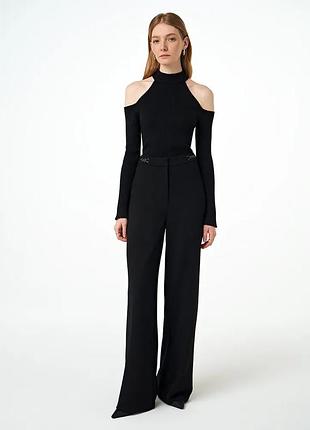 Женский трикотажный гольф h&amp;m с открытыми плечами, черный, в рубчик,м