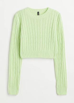 Женский свитер h&amp;m укороченный вязаный, салатовый, s