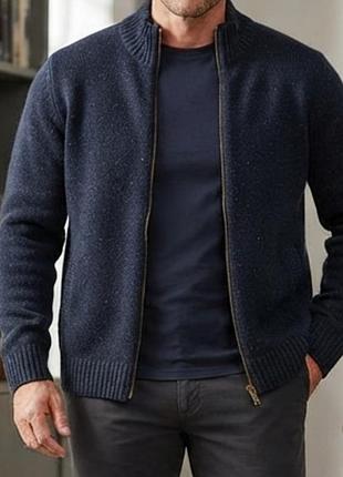 Стильна темно-синя тепла кофта на блискавці m&s (wool rich)