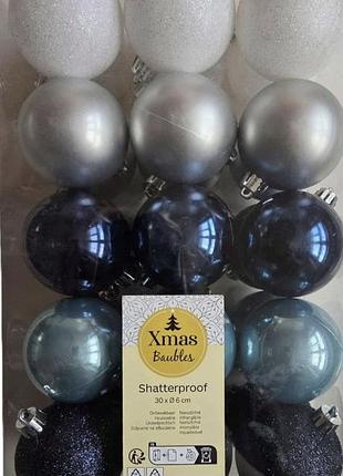 Набір пластикових новорічних кульок «xmas baubles». 

основні характеристики товару:

● кількість у наборі: 
30 штук.
● розмір кульок: 
діаметр 6 см.